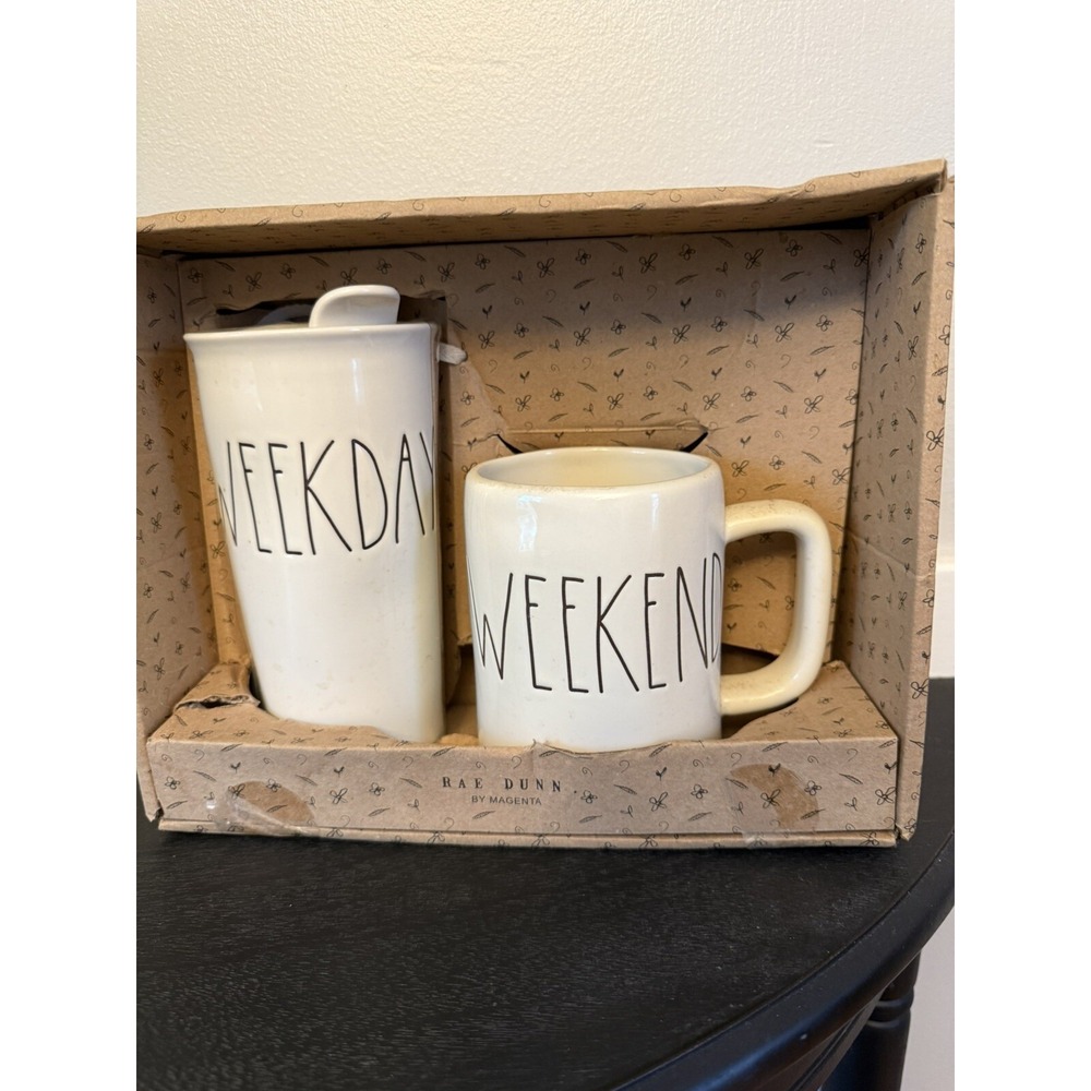 Rae‎ Dunn Weekend /Weekday Mug set.